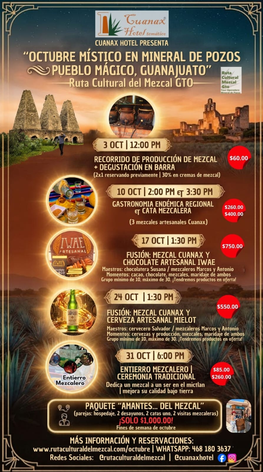 cartel programa de octubre en mineral de pozos. mezcal, cerveza, chocolate, cata